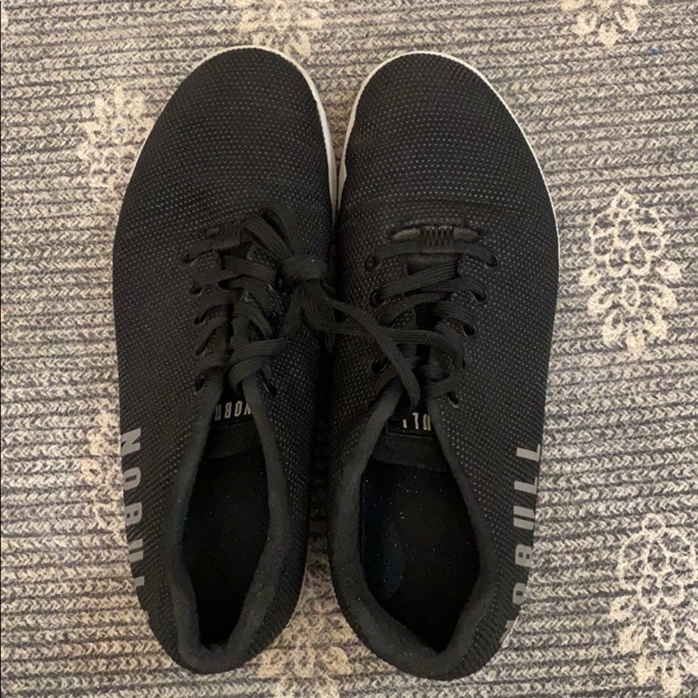 Mens black and gray No Bull athletic shoes.